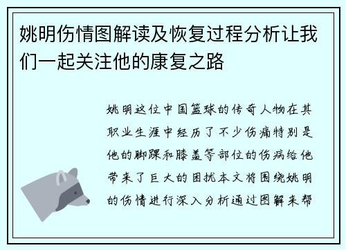 姚明伤情图解读及恢复过程分析让我们一起关注他的康复之路